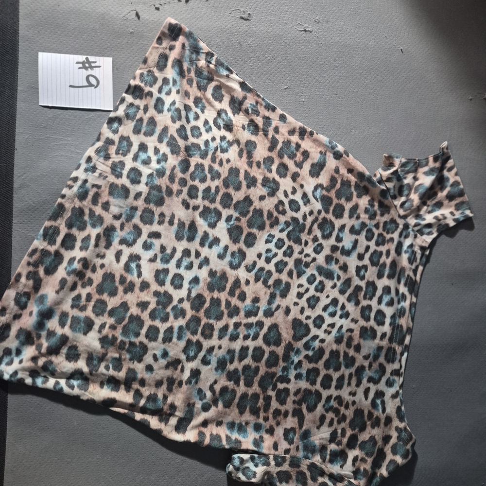 Leopard Print Sleeveless Mock Neck Top in Beige and Teal